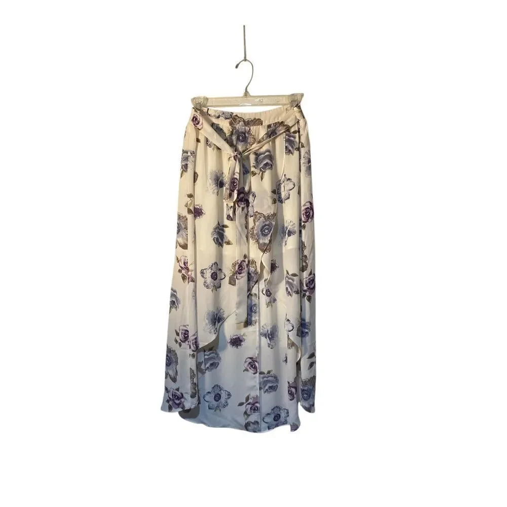 JOA women’s floral, high, low tie wrap, midi skirt, size medium